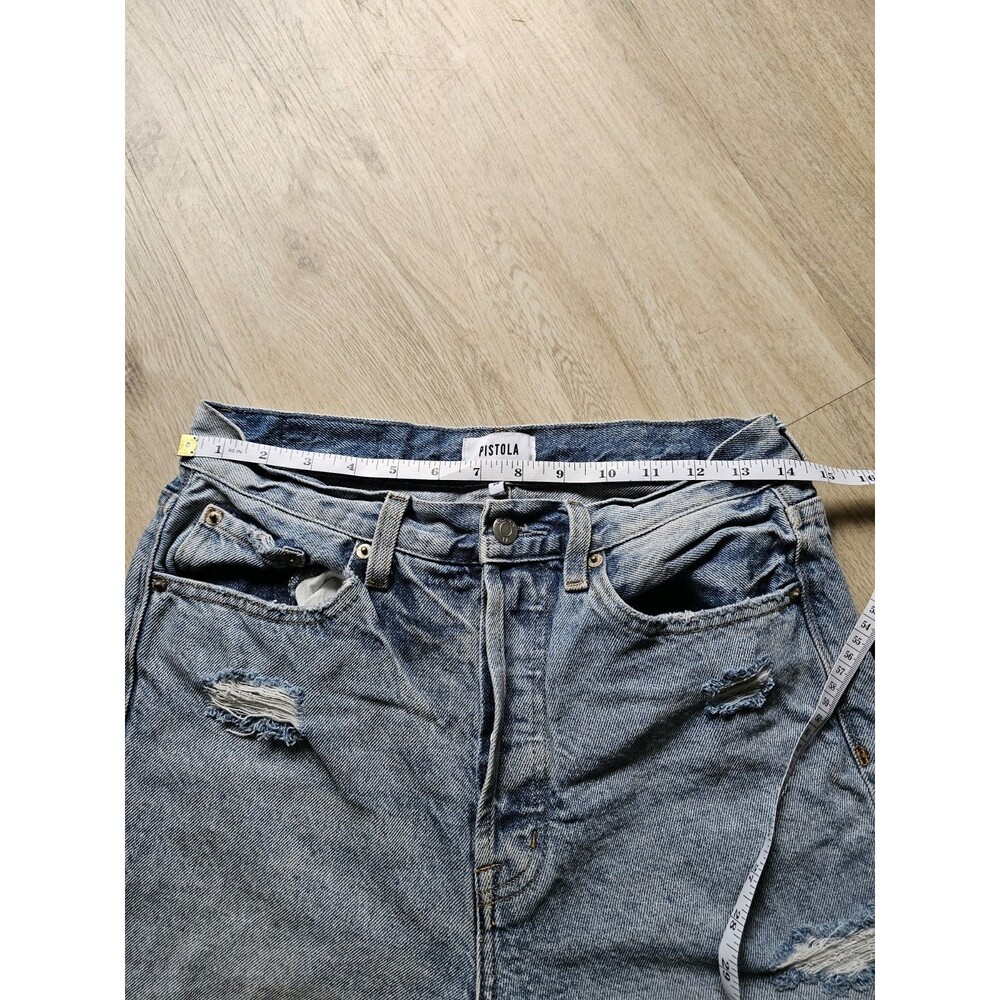 PISTOLA Distressed Straight Leg Blue Ripped Denim Jeans 28 High Rise Botton Fly - Picture 3 of 7